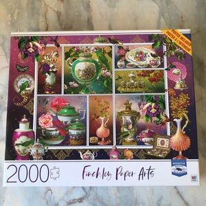 Finchley Paper Arts 2000-Piece Puzzle Pink and Aqua China Teapots Stamps
